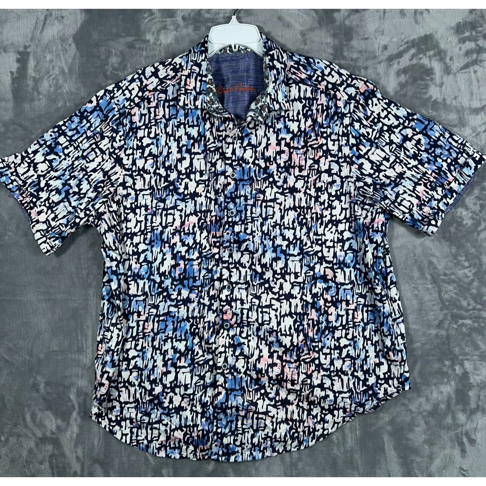 Robert Graham Short Sleeve Shirt Mens 1XL Button Up Blue Printed Geometric
